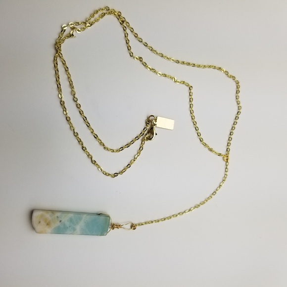 NWT 14k Gold Amazonite Gemstone Lariat Necklace - Picture 4 of 8